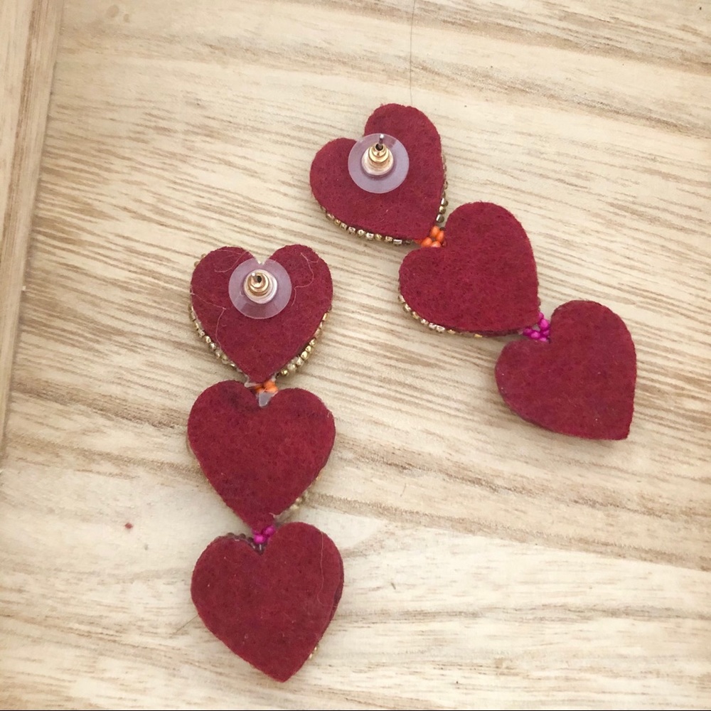New! Beaded Heart Earrings Red Orange Pink - Picture 6 of 8